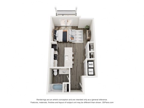 Floor plan for studio, 1 bath, 494 sqft